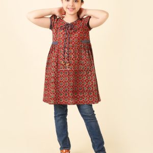 Maroon Cotton Printed Kurta