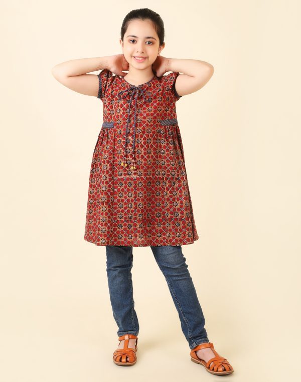 Maroon Cotton Printed Kurta