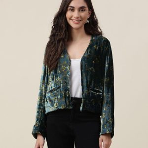 Green Viscose Blend Printed Jacket