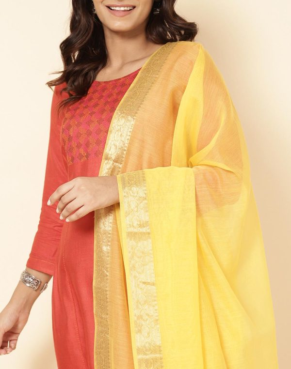 Yellow Cotton Silk Blend Woven Dupatta