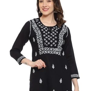 Women's Cotton Straight  Hand Embroidered Chikankari Short Kurti