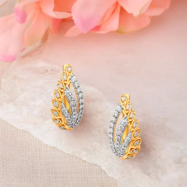 Enchanting 18 Karat Yellow Gold And Diamond Leaf And Stems Hoops