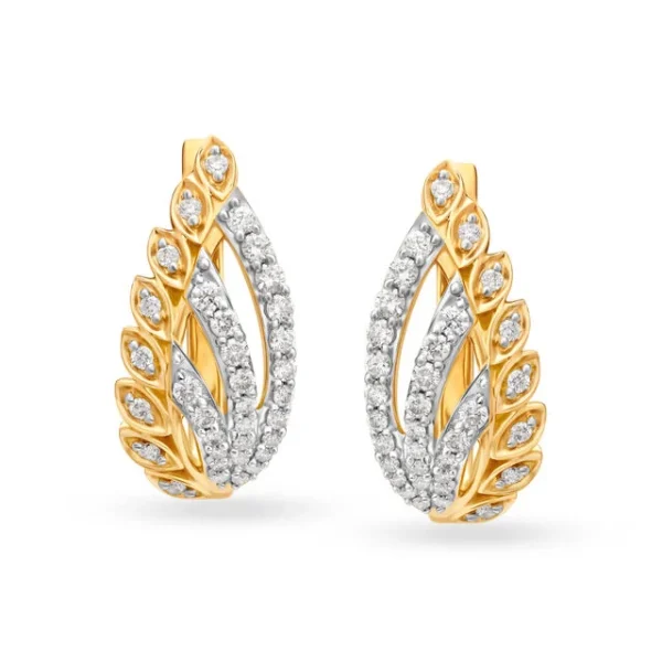 Enchanting 18 Karat Yellow Gold And Diamond Leaf And Stems Hoops - Image 2