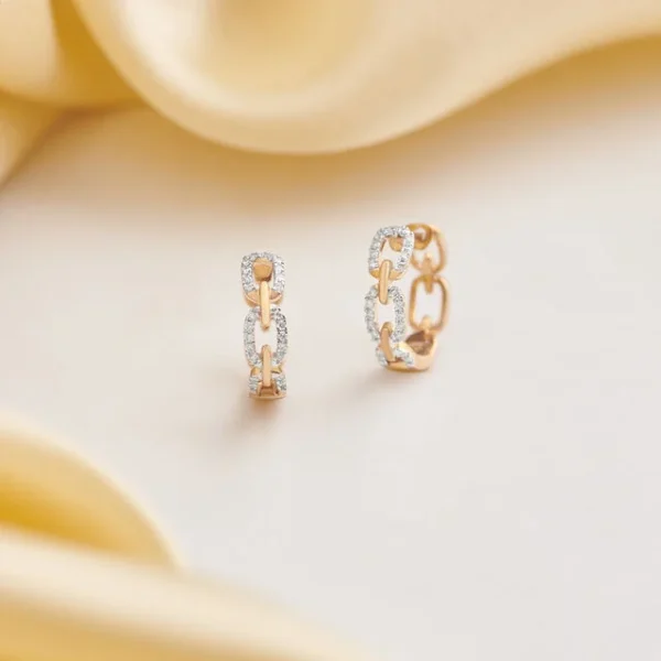Elegant Link Diamond Hoop Earrings - Image 2