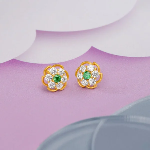 Radiant Gold Stud Floral Earrings for Kids
