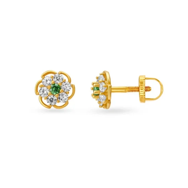 Radiant Gold Stud Floral Earrings for Kids - Image 4