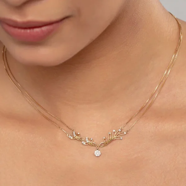 Whispering Leaves Gold & Diamond Necklace - Image 4