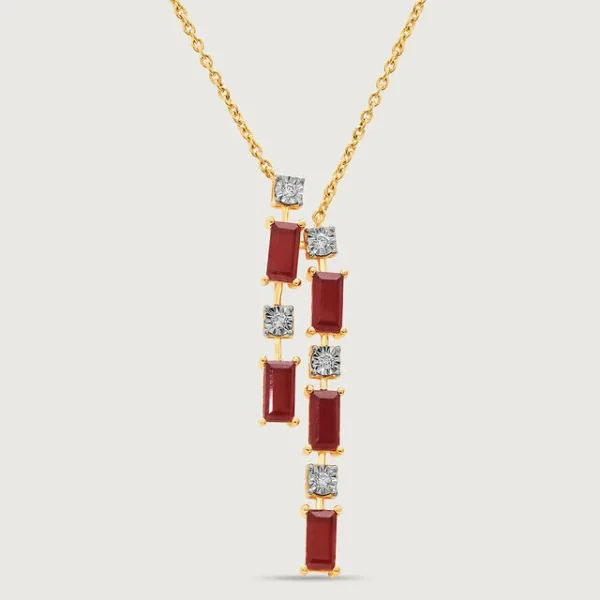 Sparkling Baguettes 14KT Ruby & Diamond Necklace - Image 3