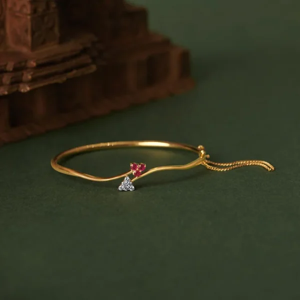 Floral Ruby and Diamond Gold Bangle