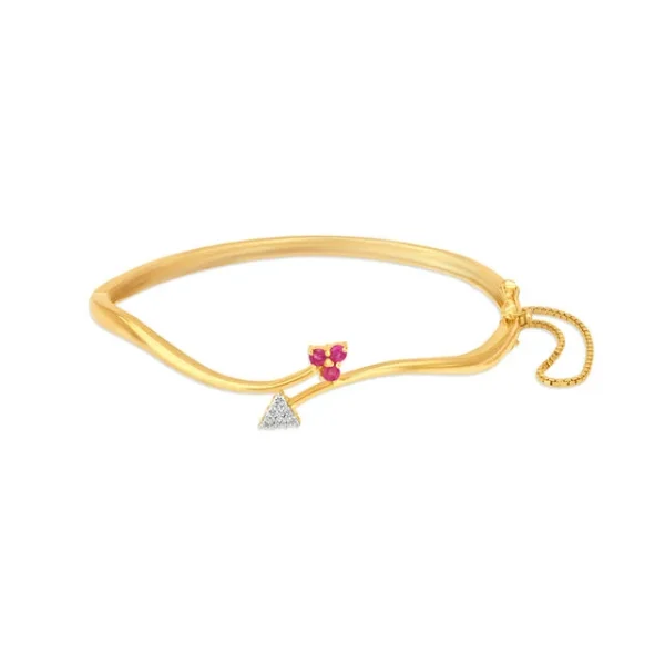 Floral Ruby and Diamond Gold Bangle - Image 3