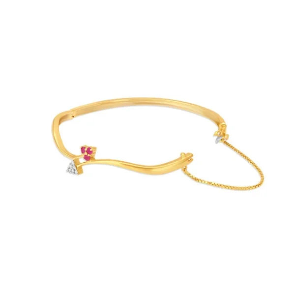 Floral Ruby and Diamond Gold Bangle - Image 2