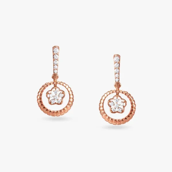Floral Circle Diamond Drop Earrings