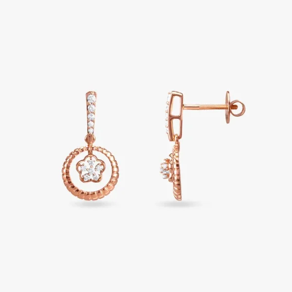 Floral Circle Diamond Drop Earrings - Image 2
