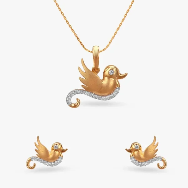 Little Flyers Diamond Pendant and Earrings Set For Kids