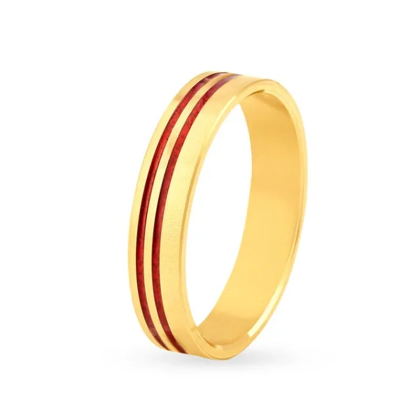 Vibrant 22 Karat Yellow Gold Striped Finger Ring - Image 4