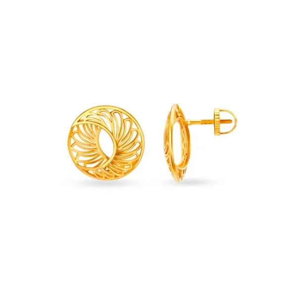 Circular Gold Stud Earrings - Image 2
