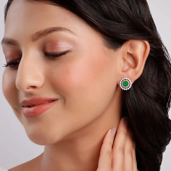 Silver Zircon Emerald Sunshine Studs - Image 4
