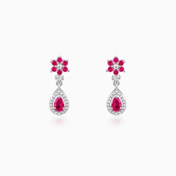Silver Pink Flower Mini Drop Earrings - Image 5