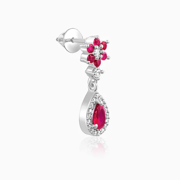 Silver Pink Flower Mini Drop Earrings - Image 3
