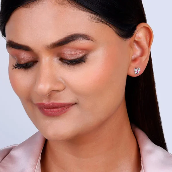 Silver Pop Pink Studded Butterfly Studs - Image 4