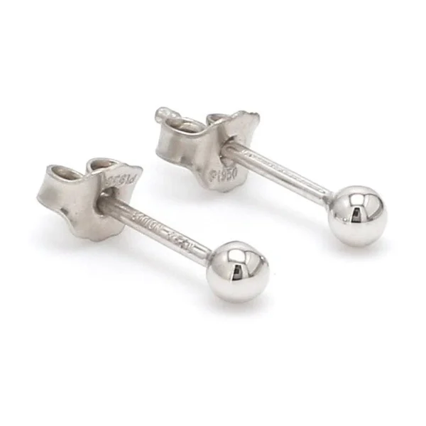 3mm Platinum Ball Earrings Studs JL PT E 182 - Image 3