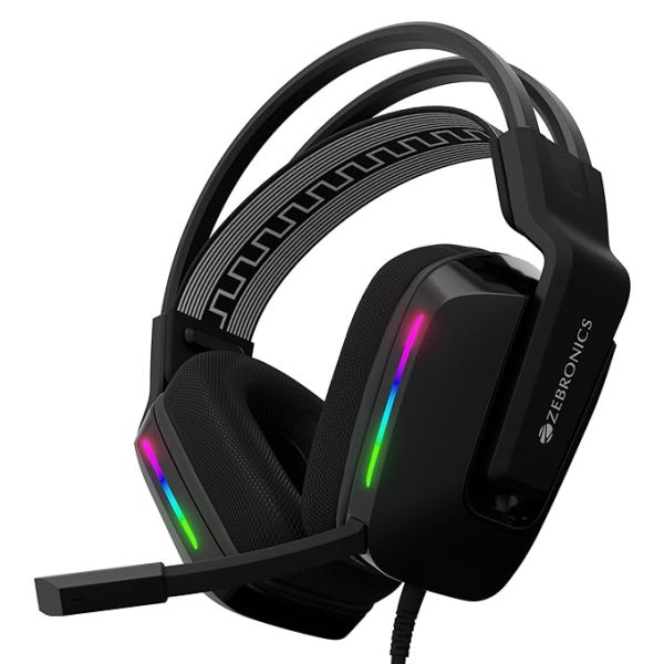 ZEBRONICS Havoc Premium Gaming Over Ear Headphone with Dolby Atmos Subscription, 50mm Neodymium Drivers, Extra Soft Ear Cushion, Suspension Headband,Braided Cable (Black)